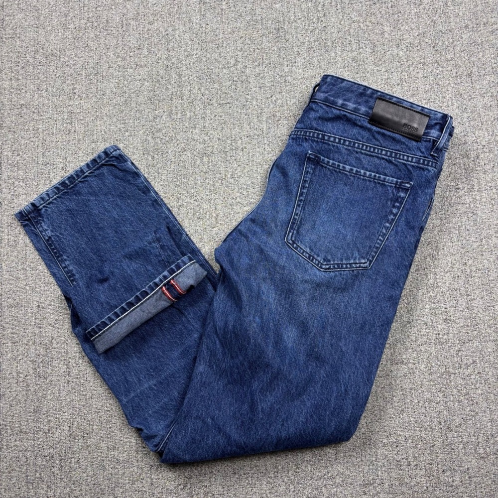 Hugo Boss Jeans Mens 34x32 Straight Candiani Blue Red Selvedge Italian Fabric